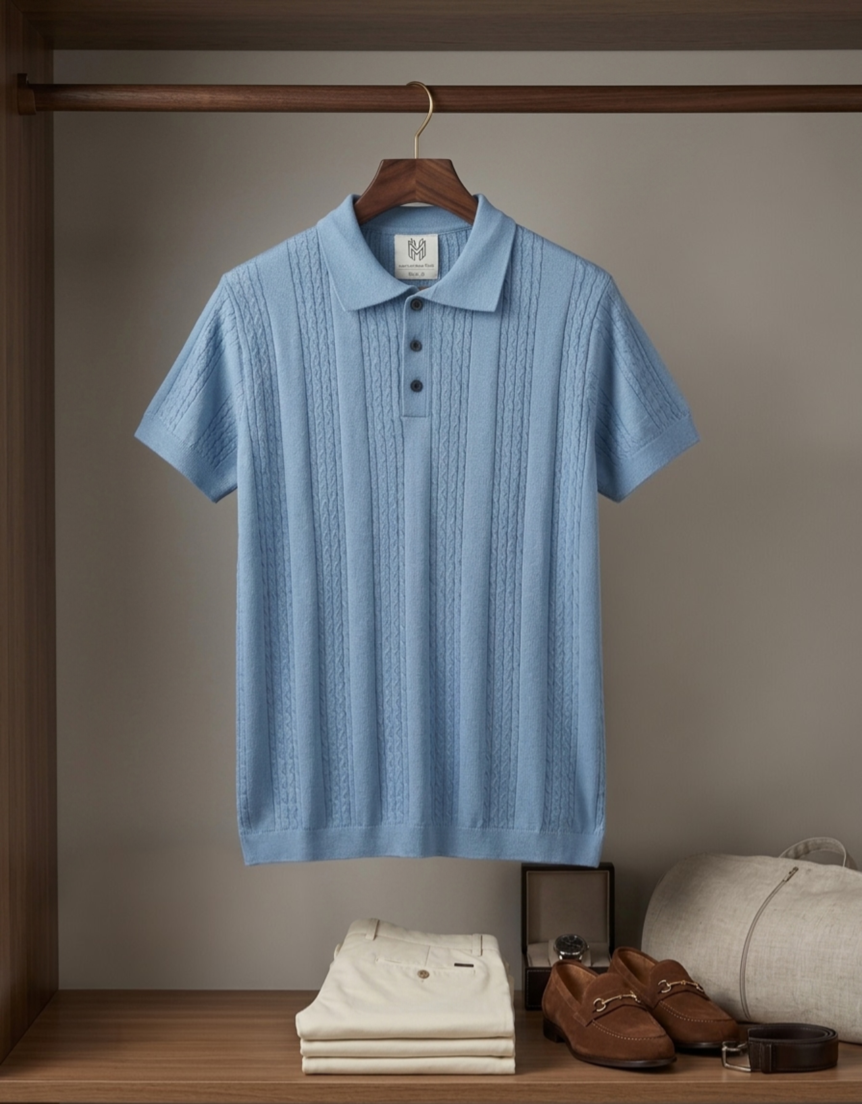 Oatmeal Heritage Cable-Knit Polo