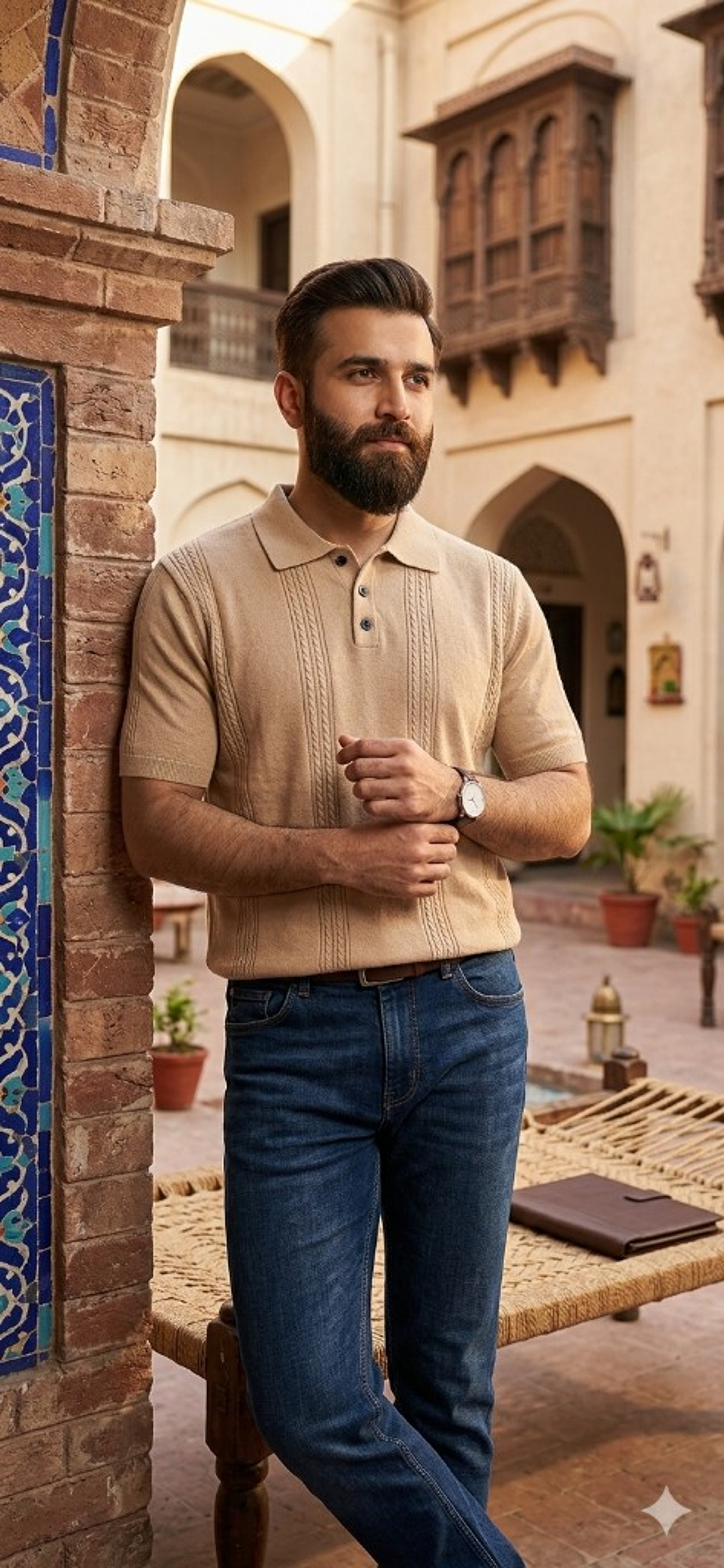 Gray Lavender Cable-Knit Polo