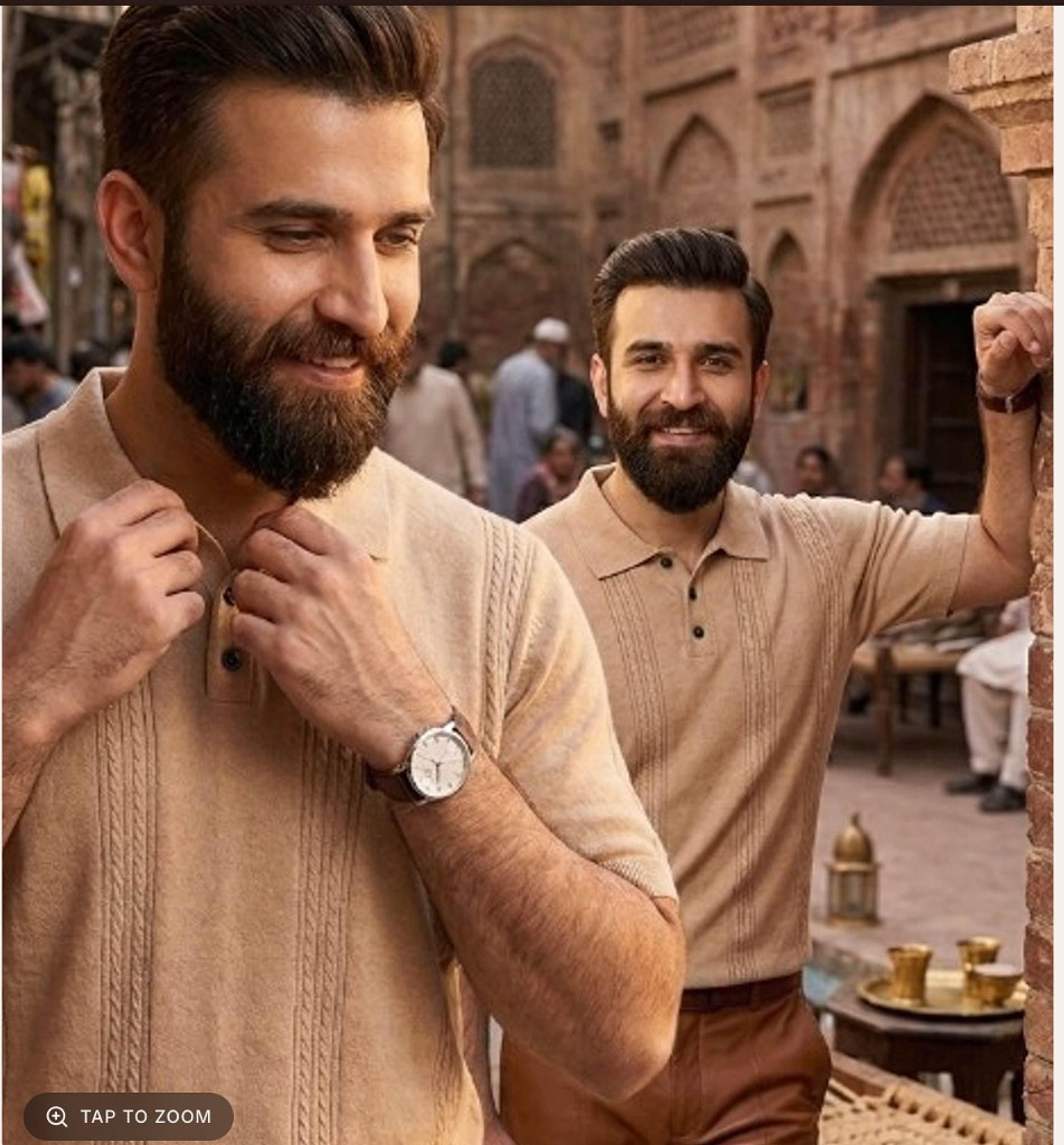 Oatmeal Heritage Cable-Knit Polo